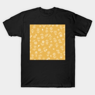 Soft Mustard Doodle Scribble Floral Pattern T-Shirt